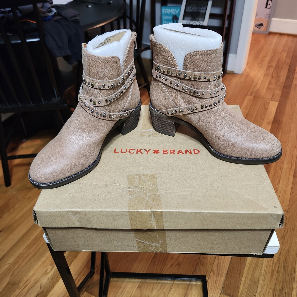 Lucky Brand Women's Brown Ankle Booties with Studded Straps